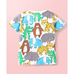 Babyhug Cotton Knit Half Sleeves T-Shirts with Animal Print & Stripes Pack of 3 - Light Blue & White