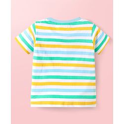 Babyhug Cotton Knit Half Sleeves T-Shirts with Animal Print & Stripes Pack of 3 - Light Blue & White