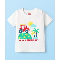 Babyhug Cotton Knit Half Sleeves T-Shirts With Stripes & Vehicle Print Pack Of 3 - Navy Blue & White