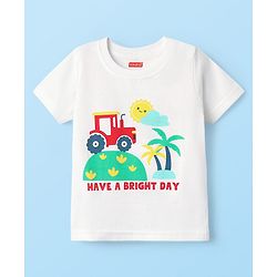 Babyhug Cotton Knit Half Sleeves T-Shirts With Stripes & Vehicle Print Pack Of 3 - Navy Blue & White