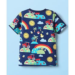 Babyhug Cotton Knit Half Sleeves T-Shirts With Stripes & Vehicle Print Pack Of 3 - Navy Blue & White