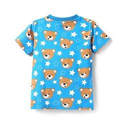 Babyhug Cotton Knit Half Sleeves T-Shirt with Bear Print - Blue