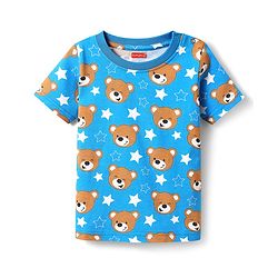 Babyhug Cotton Knit Half Sleeves T-Shirt with Bear Print - Blue