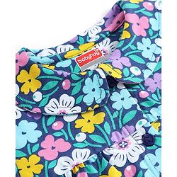 Babyhug Cotton Knit Half Sleeves Peter Pan Collar Shorts Night Suit with Floral Print - Navy Blue