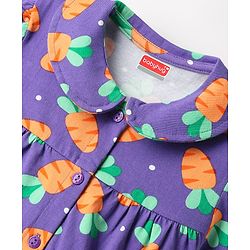 Babyhug Cotton Knit Half Sleeves Front Open Co-ords Night Suit with Carrot Print - Violet