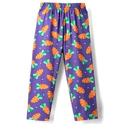 Babyhug Cotton Knit Half Sleeves Front Open Co-ords Night Suit with Carrot Print - Violet