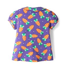Babyhug Cotton Knit Half Sleeves Front Open Co-ords Night Suit with Carrot Print - Violet
