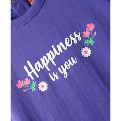 Babyhug Cotton Knit Puffed Sleeves Night Suit with Happiness Is You Text Print - Voilet