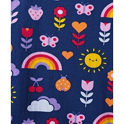 Babyhug Cotton Knit Half Sleeves Nighty with Tropical Print & Frill Detailing - Navy Blue