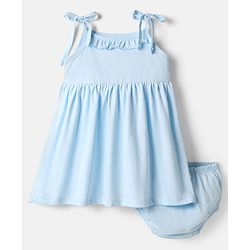 Babyhug Single Jersey Knit Sleeveless Solid Frock With Bloomer - Light Blue