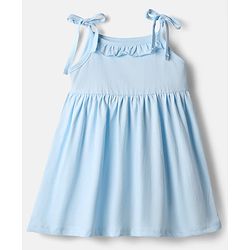 Babyhug Single Jersey Knit Sleeveless Solid Frock With Bloomer - Light Blue