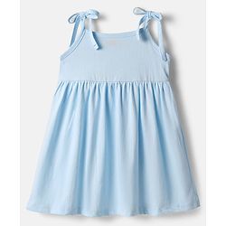 Babyhug Single Jersey Knit Sleeveless Solid Frock With Bloomer - Light Blue