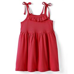 Babyhug Single Jersey Knit Solid Colour Sleeveless Frock With Bloomers - Red
