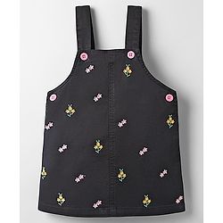 Babyhug Denim Woven Frock & Half Sleeves Inner Tee With Floral Print & Embroidery - Black & Pink