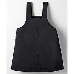Babyhug Denim Woven Frock & Half Sleeves Inner Tee With Floral Print & Embroidery - Black & Pink