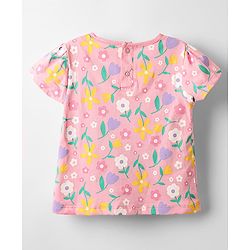 Babyhug Denim Woven Frock & Half Sleeves Inner Tee With Floral Print & Embroidery - Black & Pink