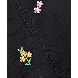 Babyhug Denim Woven Frock & Half Sleeves Inner Tee With Floral Print & Embroidery - Black & Pink