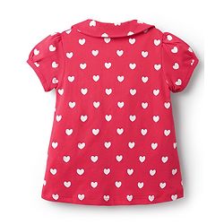 Babyhug Cotton Knit Half Puffed Sleeves Co-ords Front Open Peter Pan Collared Night Suit with Hearts Print - Red