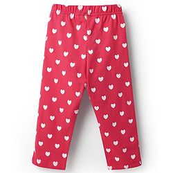 Babyhug Cotton Knit Half Puffed Sleeves Co-ords Front Open Peter Pan Collared Night Suit with Hearts Print - Red
