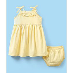 Babyhug Single Jersey Knit Sleeveless Solid Frocks with Bloomer - Cream