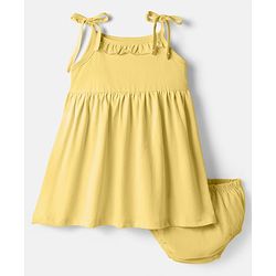 Babyhug Single Jersey Knit Sleeveless Solid Frock With Bloomer - Yellow