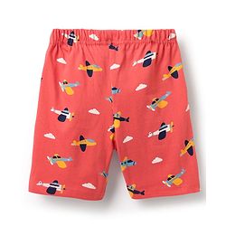 Babyhug Cotton Knit Half Sleeves Co-ords Short Night Suit With Aeroplane Print - Red