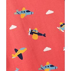 Babyhug Cotton Knit Half Sleeves Co-ords Short Night Suit With Aeroplane Print - Red