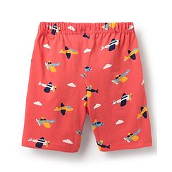 Babyhug Cotton Knit Half Sleeves Co-ords Short Night Suit With Aeroplane Print - Red