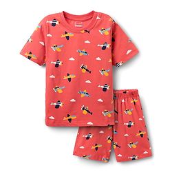 Babyhug Cotton Knit Half Sleeves Co-ords Short Night Suit With Aeroplane Print - Red