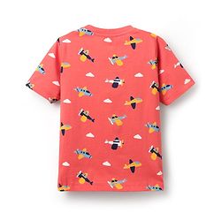 Babyhug Cotton Knit Half Sleeves Co-ords Short Night Suit With Aeroplane Print - Red