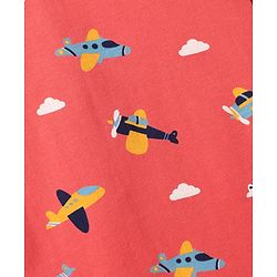 Babyhug Cotton Knit Half Sleeves Co-ords Short Night Suit With Aeroplane Print - Red