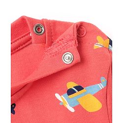Babyhug Cotton Knit Half Sleeves Co-ords Short Night Suit With Aeroplane Print - Red