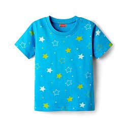 Babyhug Cotton Knit Half Sleeves Short Co-Ord Night Suit with Star Print - Blue