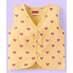 Babyhug 100% Cambric Woven  Sleeveless Front Open Jhabla with Heart & Floral Print  Pack of 3 - Yellow White & Pink