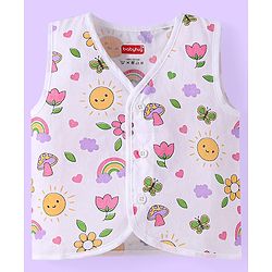 Babyhug 100% Cambric Woven  Sleeveless Front Open Jhabla with Heart & Floral Print  Pack of 3 - Yellow White & Pink