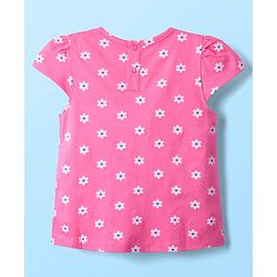 Babyhug Cotton Knit Cap Sleeves T-Shirts with Floral & Text Print Pack of 3 - Pink Light Green & White