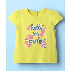 Babyhug Cotton Knit Cap Sleeves T-Shirts with Floral & Text Print Pack of 3 - Pink Light Green & White