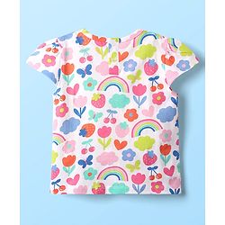Babyhug Cotton Knit Cap Sleeves T-Shirts with Floral & Text Print Pack of 3 - Pink Light Green & White