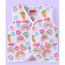 Babyhug 100% Cambric Woven Sleeveless Front Open Jhabla with Heart & Rainbow Print  Pack of 3 - Pink Blue & White