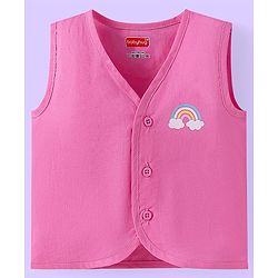 Babyhug 100% Cambric Woven Sleeveless Front Open Jhabla with Heart & Rainbow Print  Pack of 3 - Pink Blue & White