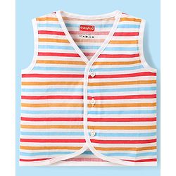 Babyhug Cambric Woven Sleeveless Jhablas With Striped & Bear Print Pack Of 3 - Yellow Red & White