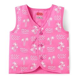 Babyhug Cambric Woven Sleeveless Front Open Jhablas With Polka Dots & Tree Print Pack Of 3 - Purple Pink & Yellow