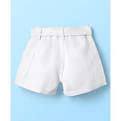 Babyhug Mid Thigh Denim Washed Shorts With Stretch - White