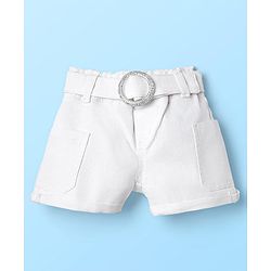 Babyhug Mid Thigh Denim Washed Shorts With Stretch - White