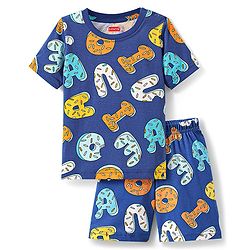 Babyhug Cotton Knit Half Sleeves Shorts Co-ords Night Suit with Text Print - Navy Blue