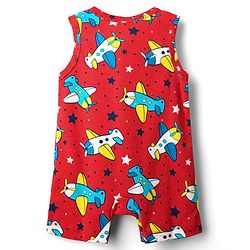 Babyhug 100% Cotton Knit Sleeveless Striped & Airplane Printed Rompers Pack of 2 - Red & Blue