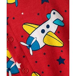 Babyhug 100% Cotton Knit Sleeveless Striped & Airplane Printed Rompers Pack of 2 - Red & Blue