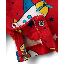 Babyhug 100% Cotton Knit Sleeveless Striped & Airplane Printed Rompers Pack of 2 - Red & Blue