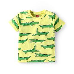 Babyhug Cotton Knit Half Sleeves Co-ords Night Suit  with Dino Print -Limegreen