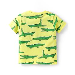 Babyhug Cotton Knit Half Sleeves Co-ords Night Suit  with Dino Print -Limegreen